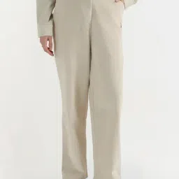 Elle Women Cream Solid Corduroy Pant-image-69