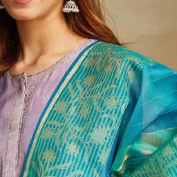 Fabindia Turquoise Printed Dupatta image 5