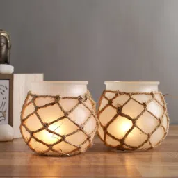 Tayhaa White Glass Abstract Candle Holder image 5