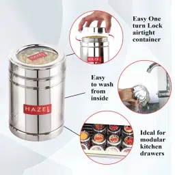 HAZEL Silver Stainless Steel Container with Transparent Lid - Set of 6 (1L) image 5