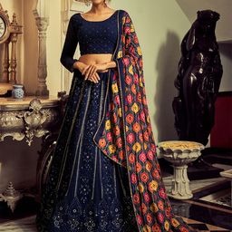 DIVASTRI Embroidered Sequinned Semi-Stitched Lehenga & Unstitched Blouse With Dupatta-picture-19