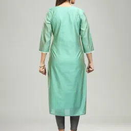 Cotton Culture Green Chanderi Embroidered 3/4th sleeves Kurta image 2