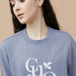 Fame Forever by Lifestyle Blue Cotton Textured Pattern Sweatshirt image 5