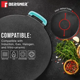 Bergner Black Eco Cast Iron Flat Multi Tawa with One Sided Handle & Silicone Sleeve (30cm/12") image 5