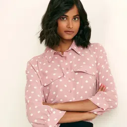 Cover Story Pink Printed Front Flap Pockets Shirt-image-89