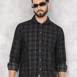 Crimsoune Club Men Smart Spread Collar Tartan Checked Cotton Slim Fit Casual Shirt-picture-34