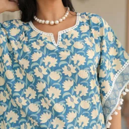 Aramya Blue Cotton Floral Print Fit and Flare Kaftan image 5