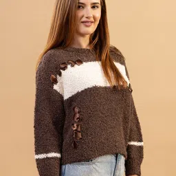 all about you Colourblocked Round Neck Long Sleeves Woollen Pullover image 4