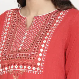 savi india Savi Blue Cotton A-Line Embroidered Kurta kurtis image 5