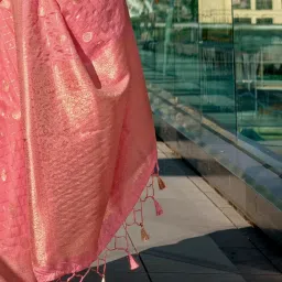 Saree Mall Pink Woven Sarees With Unstitched Blouse image 5