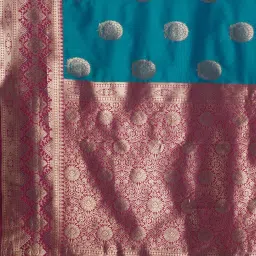Saree Mall Blue Woven Sarees With Unstitched Blouse image 5