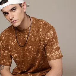 Moda Rapido Washed Effect Tie & Dyed Drop-Shoulder Sleeves Oversized Fit T-shirt image 3