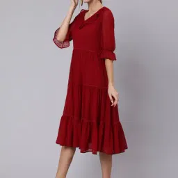 Jaipur Kurti Maroon Self Pattern A-Line Dress image 3