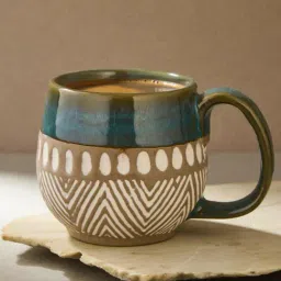 Fabindia Viraj Blue Ceramic Geometric Mug (270 ml)-image-27