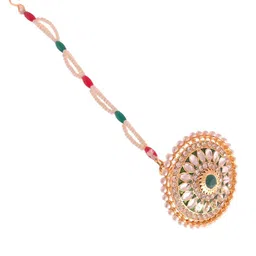 Silvermerc Designs Gold-Plated Pearls Studded Maang Tikka Head Jewellery image 2