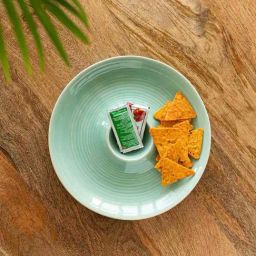 ExclusiveLane Sea Green Ceramic Chip-N-Dip Microwave Safe Serving Platter-picture-26