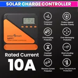 amiciSmart MPPT Solar Charge Controller 10 Amp 12 V/24 V 98% Efficiency with USB Port & Lithium Battery Support 260 W, 1xMPPT-10A image 2