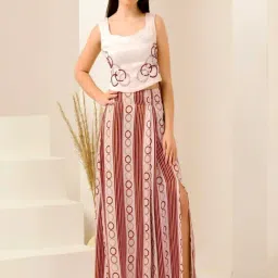 First Resort By Ramola Bachchan Pink And Red Embroidery Mid Rise Fitted Maxi Skirt-picture-14