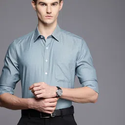 Louis Philippe Slim Fit Micro Checked Cutaway Collar Pure Cotton Formal Shirt-image-44