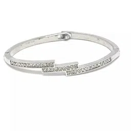 SZN Silver-Plated Artificial Stones Studded Cuff Bracelet image 3