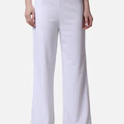 Popwings Women Relaxed Flared High-Rise Easy Wash Trousers-image-17