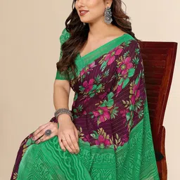 Moda Rapido Women Green Poly Georgette Floral Printed Saree-picture-21