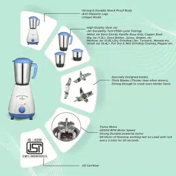 Stargaze 500 W Striker Mixer Grinder with 3 Jars White/Blue image 3