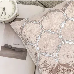 Tesmare Beige Set of 2 Ethnic Motifs Velvet Square Cushion Covers image 3