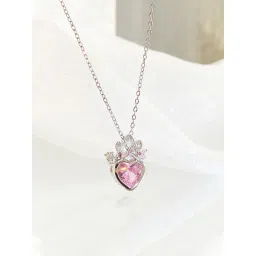 Jewels Galaxy Gold Plated Anti Tarnish Stainless Steel Heart Themed Pink Crown Necklace image 5