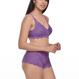samvar Women Purple,Black Net Bra Panty Set for Lingerie Set Undergarments Pack of 2 image 3