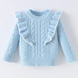 Kookie Kids Full Sleeves Pullover Sweater with Cable Knit Design- Blue-picture-19