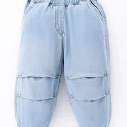 Little Kangaroos 100% Cotton Denim Woven Full Length Solid Color Jeans with Cut & Sew Design - Light Blue-picture-17