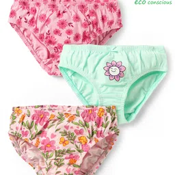 Babyoye Cotton Elastane Knit Panties With Floral Print Pack Of 3 - Light Green & Pink-picture-20