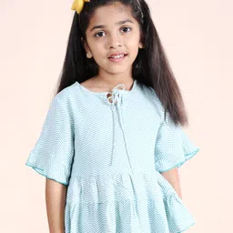 Kiddopanti Half Sleeves Chevron Printed Top - White & Green-picture-36