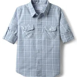 kookie kids india Kookie Kids Cotton Woven Full Sleeves Checks Shirt - Light Grey-picture-13