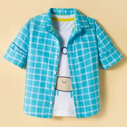 Dapper Dudes Full Sleeves Checked Shirt With Tee - Blue-image-81