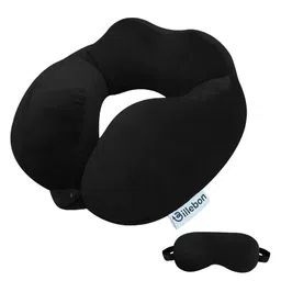 Billebon Premium Neck Pillow Black Fibre Filled Travel Pillow with Eye Mask-picture-28