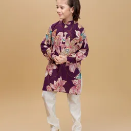 Ministitch Cotton Rayon Woven Full Sleeves Floral Printed Kurta Pant Set - Violet-picture-14