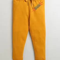 Etched Design 100% Cotton Knit Roar Text Printed Joggers - Mustard-picture-22