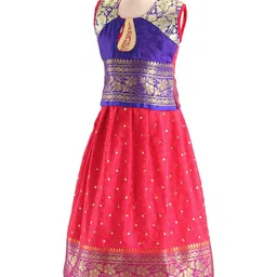 Bhartiya Paridhan Woven Sleeveless Choli & Lehenga With Gota Patti Print - Pink & Purple image 2