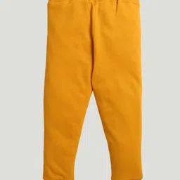 Etched Design 100% Cotton Knit Roar Text Printed Joggers - Mustard image 3