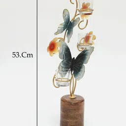 vedas Orange & Blue F-Kyleen Butterfly T Lights Curio Showpiece image 4