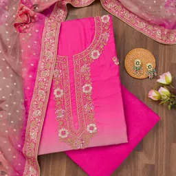 Koskii Floral Embroidered Zari Work Unstitched Dress Material-picture-10