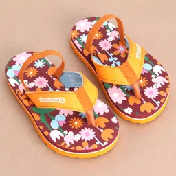 Cute Walk by Babyhug Flip Flops Backstrap Closure Floral Print- Maroon & Orange image 3