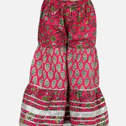 BownBee Pure Cotton Three Fourth Sleeves  Floral And Leaf Motif Printed Kurta With Sharara    - Pink image 5