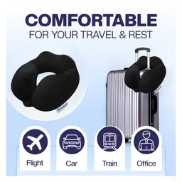 Billebon Premium Neck Pillow Black Fibre Filled Travel Pillow with Eye Mask image 4