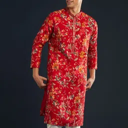 KALKI Fashion Men Floral Printed Regular Thread Work Kurta with Trousers image 5