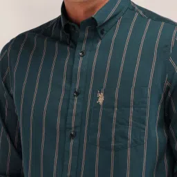U.S. Polo Assn. Green Cotton Tailored Fit Striped Shirt image 5