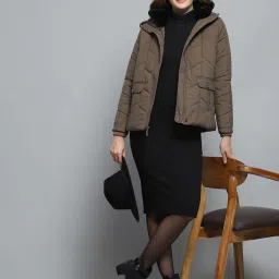 Monte Carlo Women's Brown Self Design Collar Neck Full Sleeve Jacket image 5