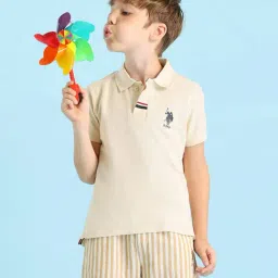 U.S. Polo Assn. Boys Beige Solid Regular Fit Polo Shirt-picture-19